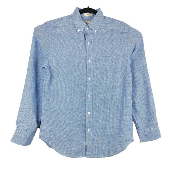 J Crew Baird McNutt Linen Mens Slim Fit Small Long Sleeve Button Shirt Blue